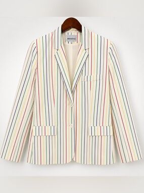 Objectives Multicolor Pinstripe Blazer Size 12 Retro Preppy Jacket